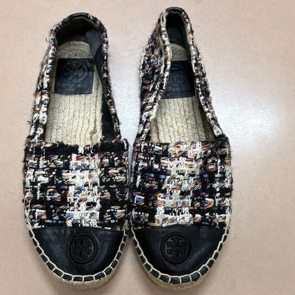 Tory Burch Color-Block Tweed‎ Espadrille Flat Shoe Sz 6.5
